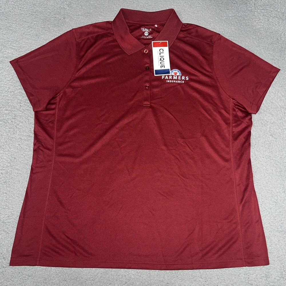 NWT Clique x Farmers Insurance Shirt Women's 3XL XXL Red Polo Embroidered Logo